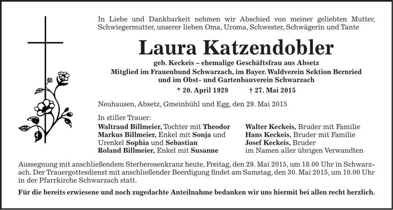 Traueranzeige Laura Katzendobler