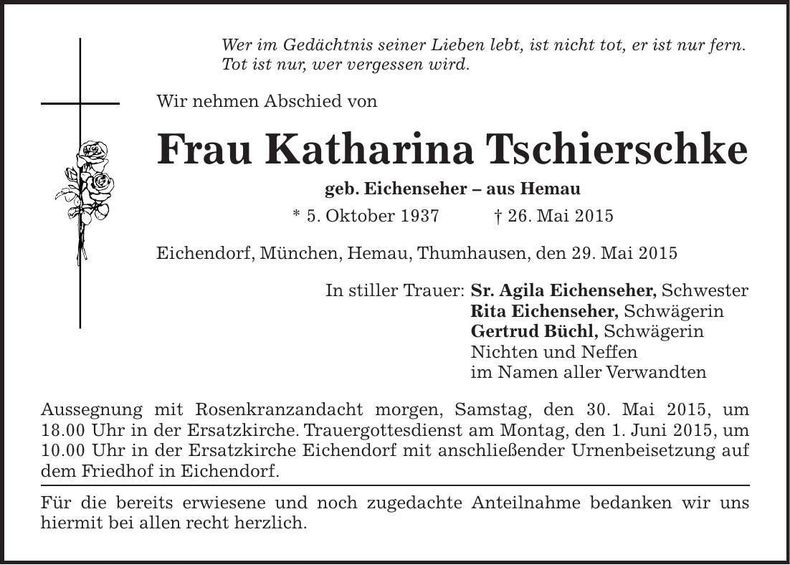 Traueranzeige Katharina Tschierske