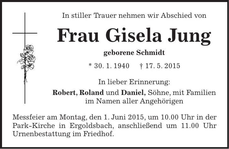 Traueranzeige Gisela Jung