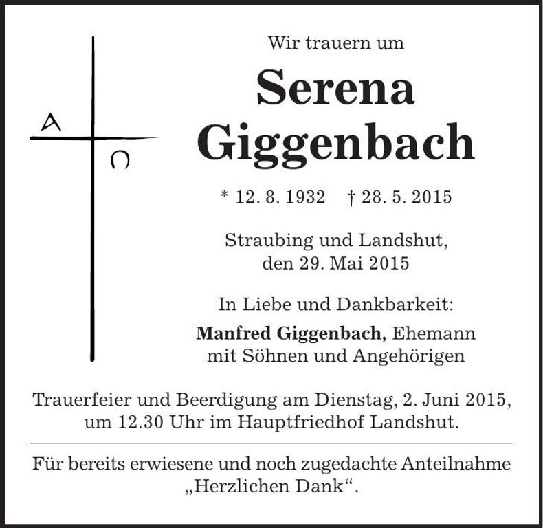Traueranzeige Serena Giggenbach