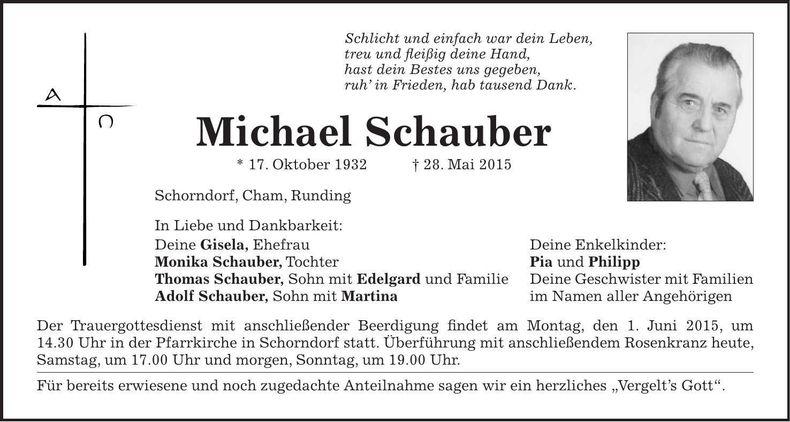 Traueranzeige Michael Schauber