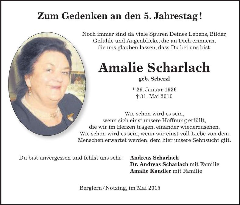 Traueranzeige Amalie Scharlach