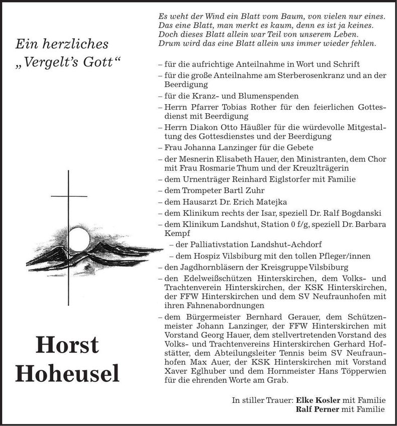 Traueranzeige Horst Hoheusel