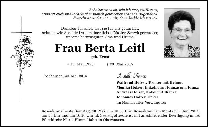 Traueranzeige Berta Leitl