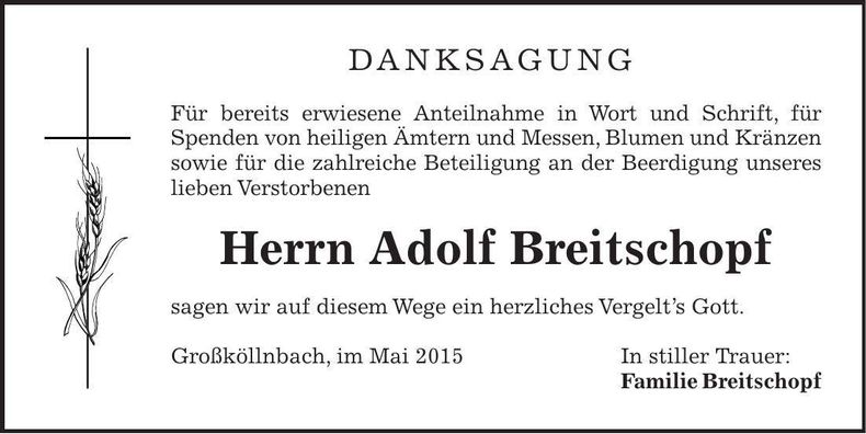 Traueranzeige Adolf Breitschopf