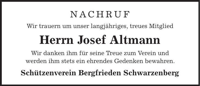 Traueranzeige Josef Altmann