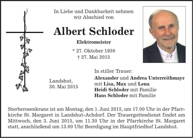 Traueranzeige Albert Schloder