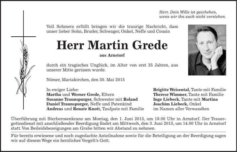 Traueranzeige Martin Grede