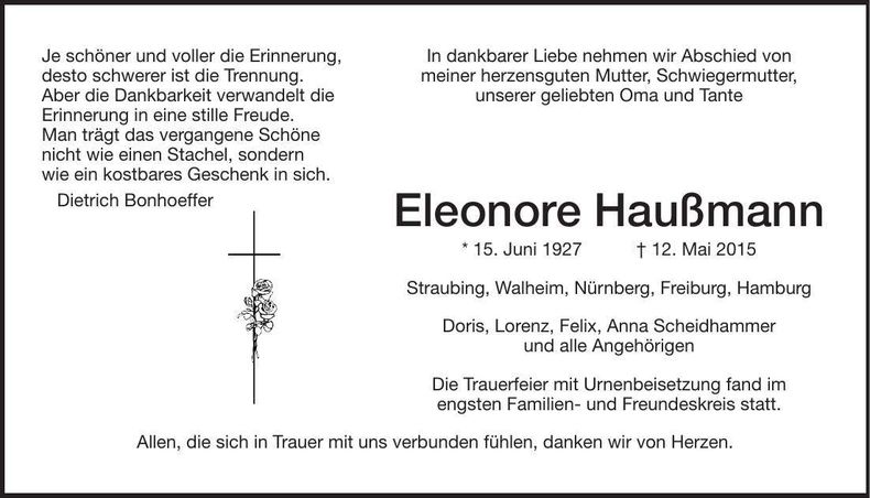 Traueranzeige Eleonore Haußmann