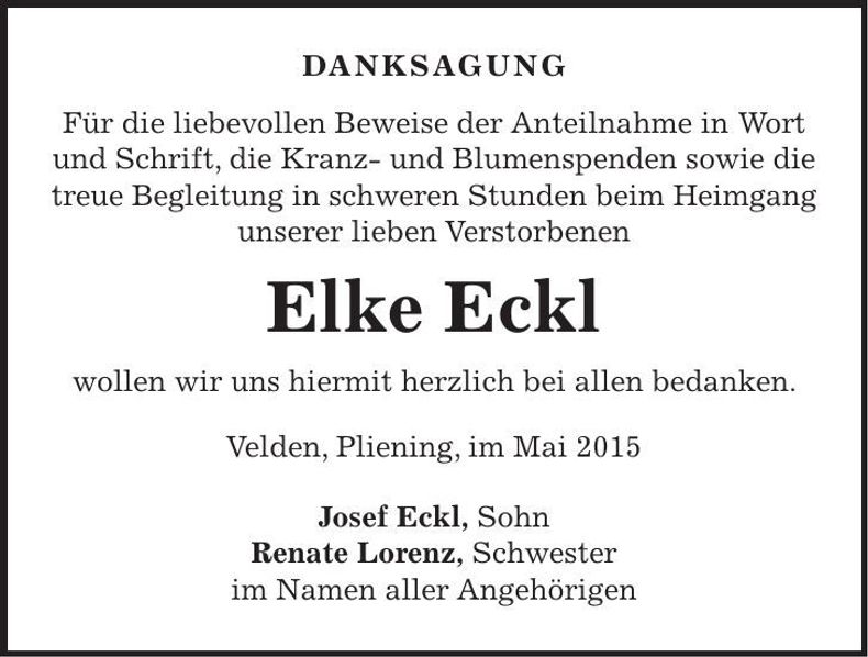 Traueranzeige Elke Eckl