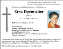 Traueranzeige Erna Eigenstetter