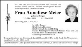 Traueranzeige Anneliese Meier