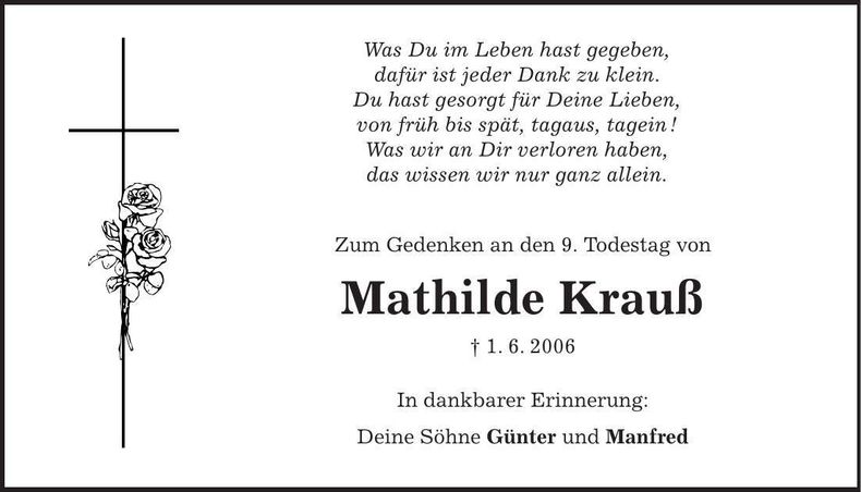 Traueranzeige Mathilde Krauß