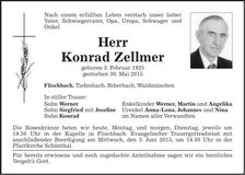 Traueranzeige Konrad Zellmer