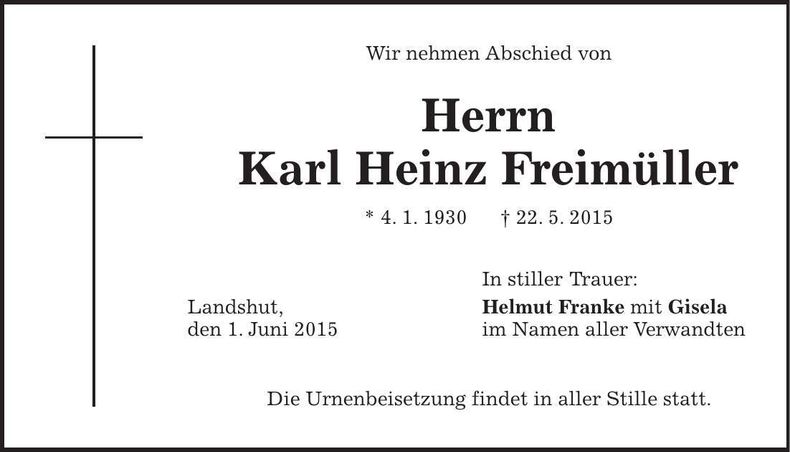Traueranzeige Karl Heinz Freimüller