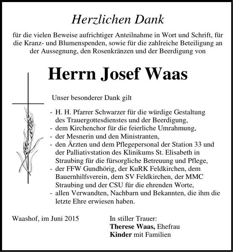 Traueranzeige Josef Waas