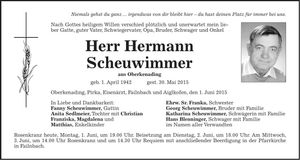 Traueranzeige Hermann Scheuwimmer