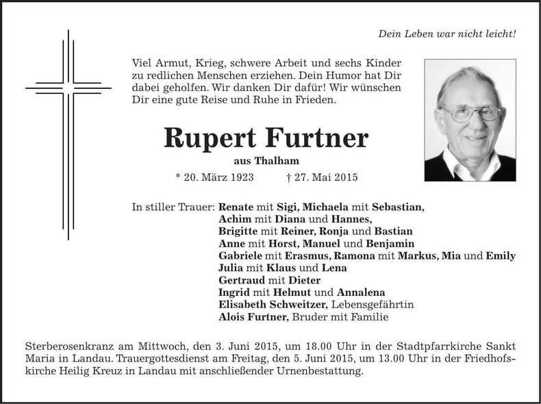 Traueranzeige Rupert Furtner
