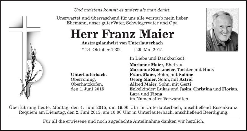 Traueranzeige Franz Maier