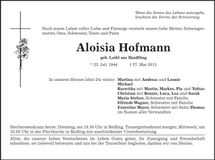 Traueranzeige Aloisia Hofmann