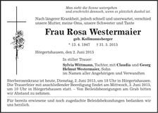 Traueranzeige Rosa Westermaier