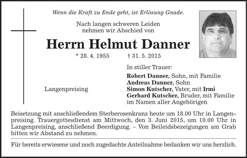 Traueranzeige Helmut Danner