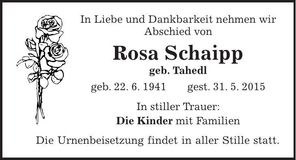 Traueranzeige Rosa Schaipp