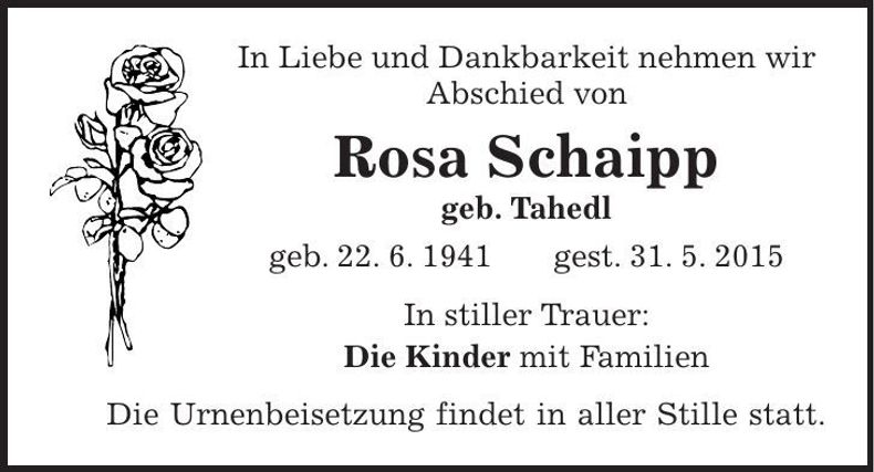 Traueranzeige Rosa Schaipp