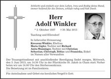 Traueranzeige Adolf Winkler