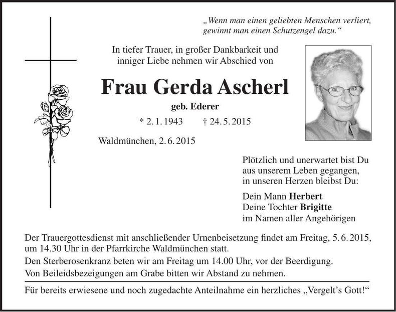 Traueranzeige Gerda Ascherl