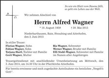 Traueranzeige Alfred Wagner