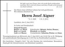 Traueranzeige Josef Aigner