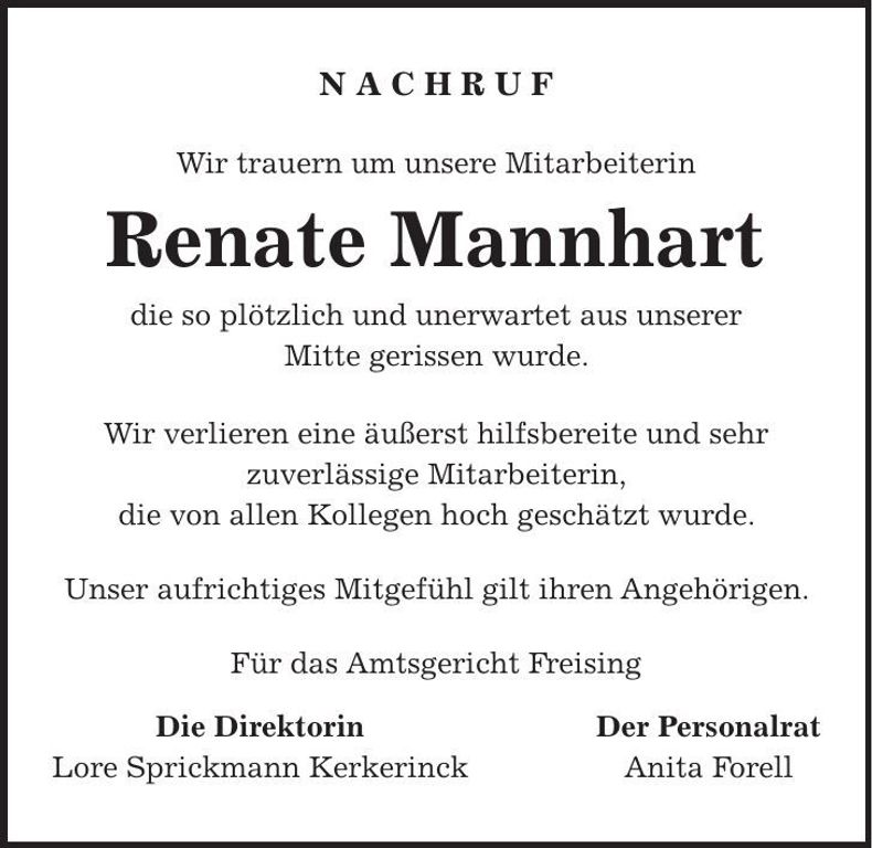 Traueranzeige Renate Mannhart