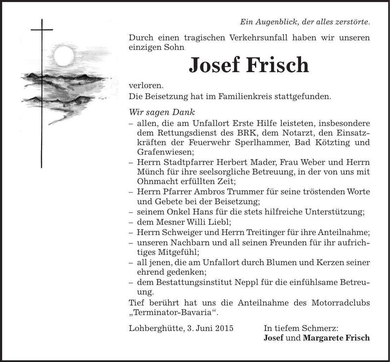 Traueranzeige Josef Frisch