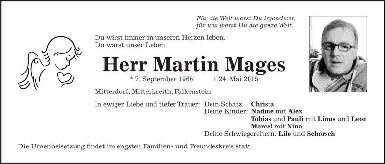 Traueranzeige Martin Mages