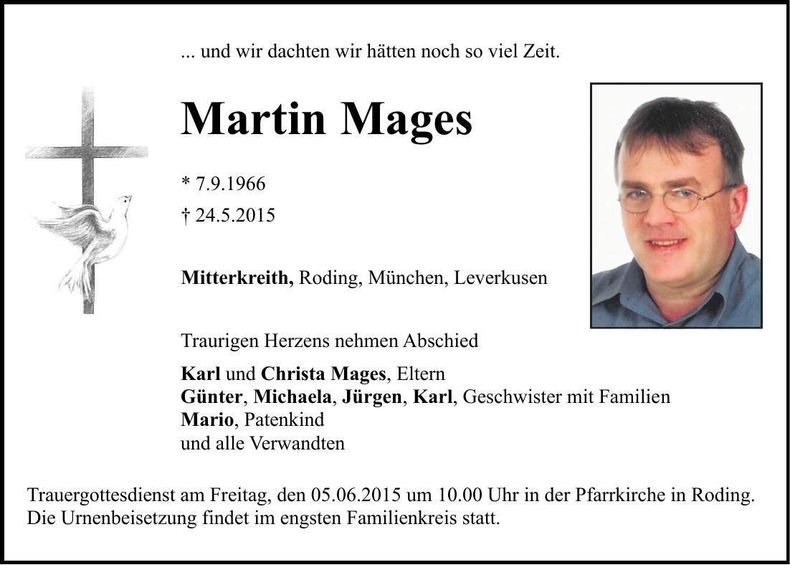 Traueranzeige Martin Mages