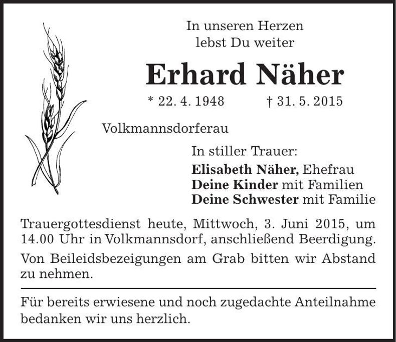 Traueranzeige Erhard Näher