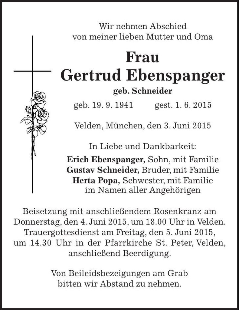 Traueranzeige Gertrud Ebenspanger