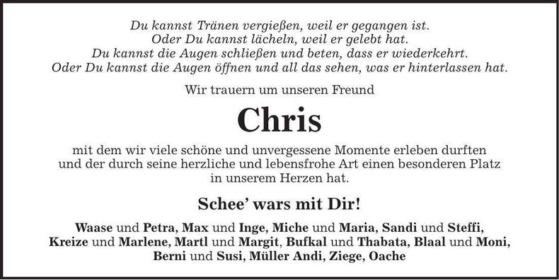 Traueranzeige Christian Griesbach