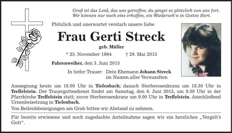Traueranzeige Gerti Streck
