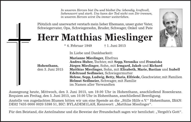 Traueranzeige Matthias Mieslinger