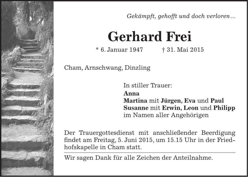 Traueranzeige Gerhard Frei