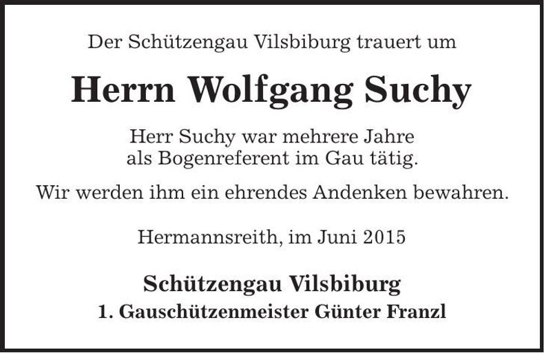 Traueranzeige Wolfgang Suchy
