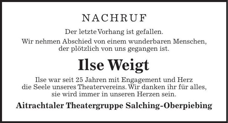 Traueranzeige Ilse Weigt