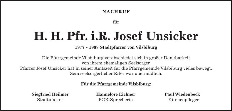 Traueranzeige Josef Unsicker