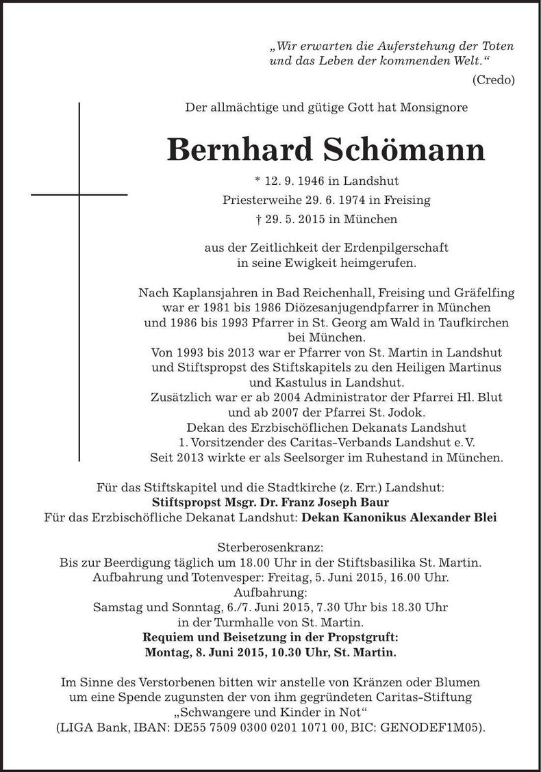 Traueranzeige Bernhard Schömann
