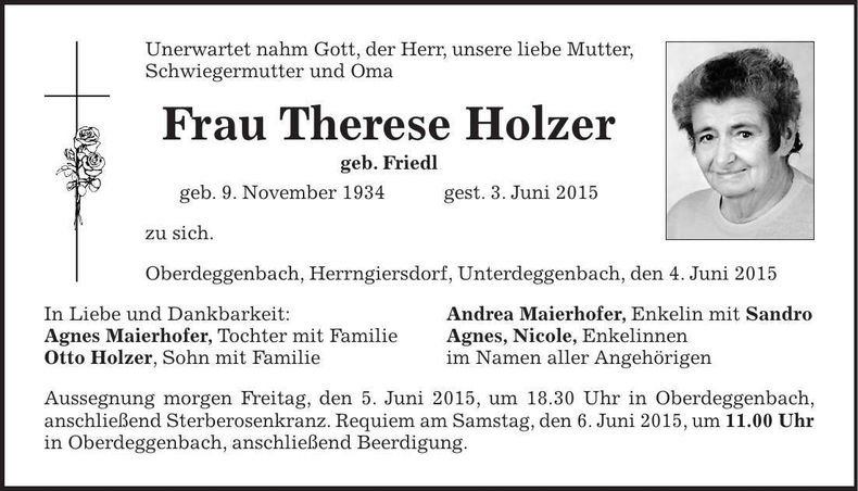 Traueranzeige Therese Holzer