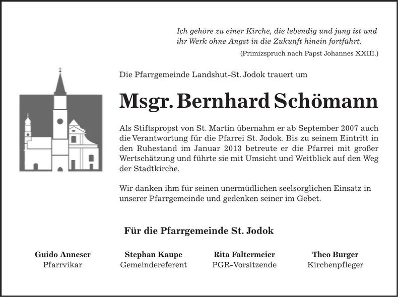 Traueranzeige Bernhard Schömann