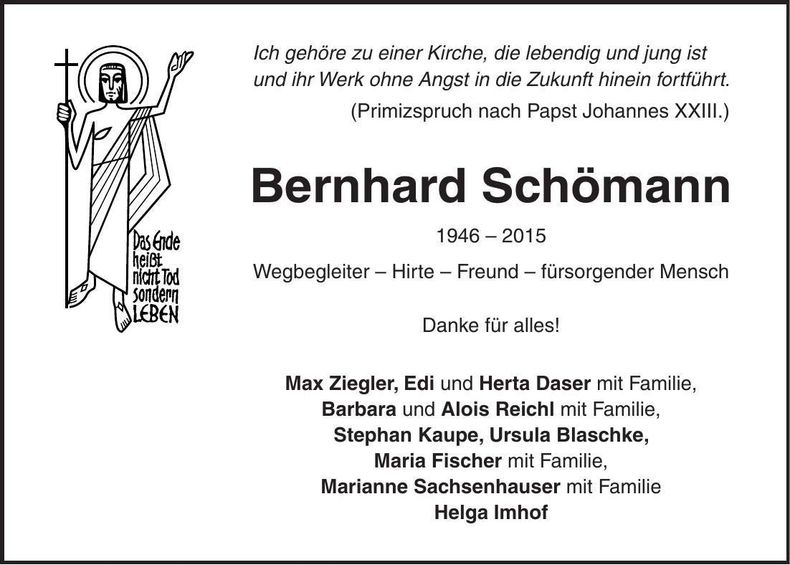 Traueranzeige Bernhard Schömann