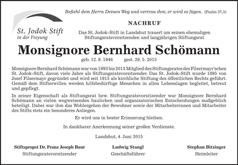Traueranzeige Bernhard Schömann